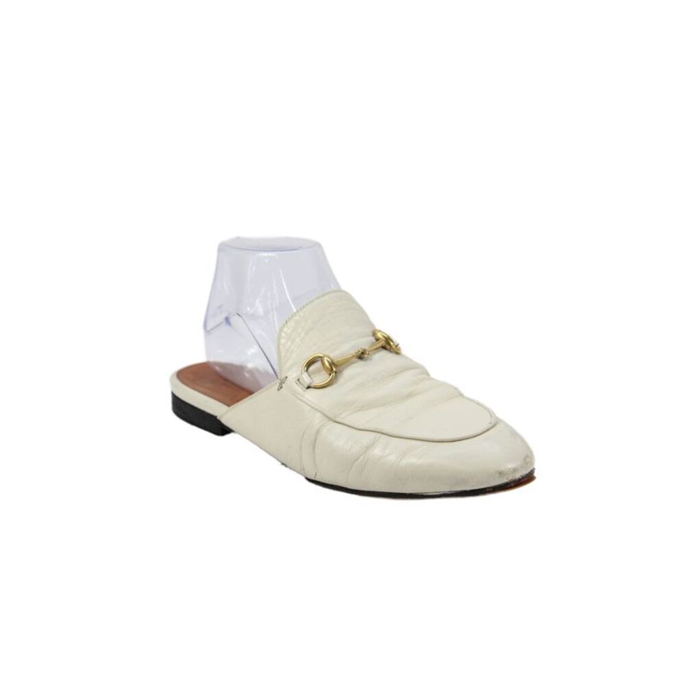 Gucci Womens Leather Horsebit Slide On Mules Flats White Size 38 8